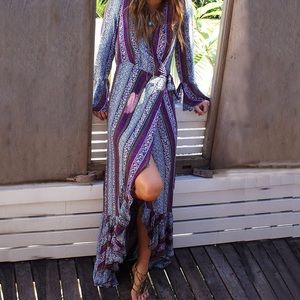 - - BOHO Womens Summer Long SLEEVE FLIRTY Sexy WRAP Maxi Dress *NEW*